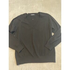 KALLSPIN Luxury Cashmere Blend Relaxed Black V-Neck Pullover Sweater M‎